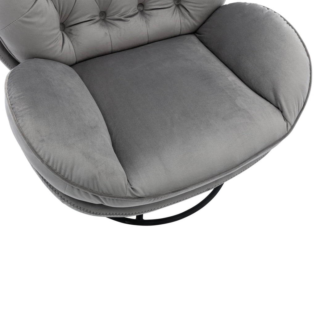 Velvet Swivel Accent Chair with Ottoman Set, Modern Tufted Armchair with Footrest for Living Room Reading TV Chairs for Adults, Comfy Chaise Lounge Chairs with 360 Degree Swiveling for Bedroom, Pink