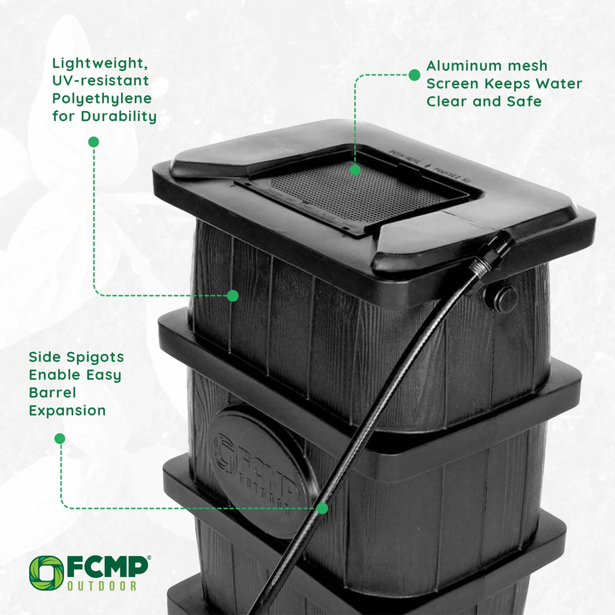 FCMP Outdoor WG4000-GRY Home Outdoor Wood Grain Rain Water Catcher Barrel