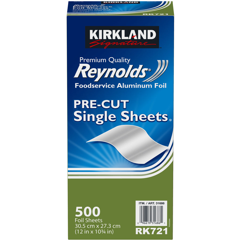 Kirkland Signature Reynolds Foodservice Aluminum Foil, Pre-Cut Single Sheets, 500-count