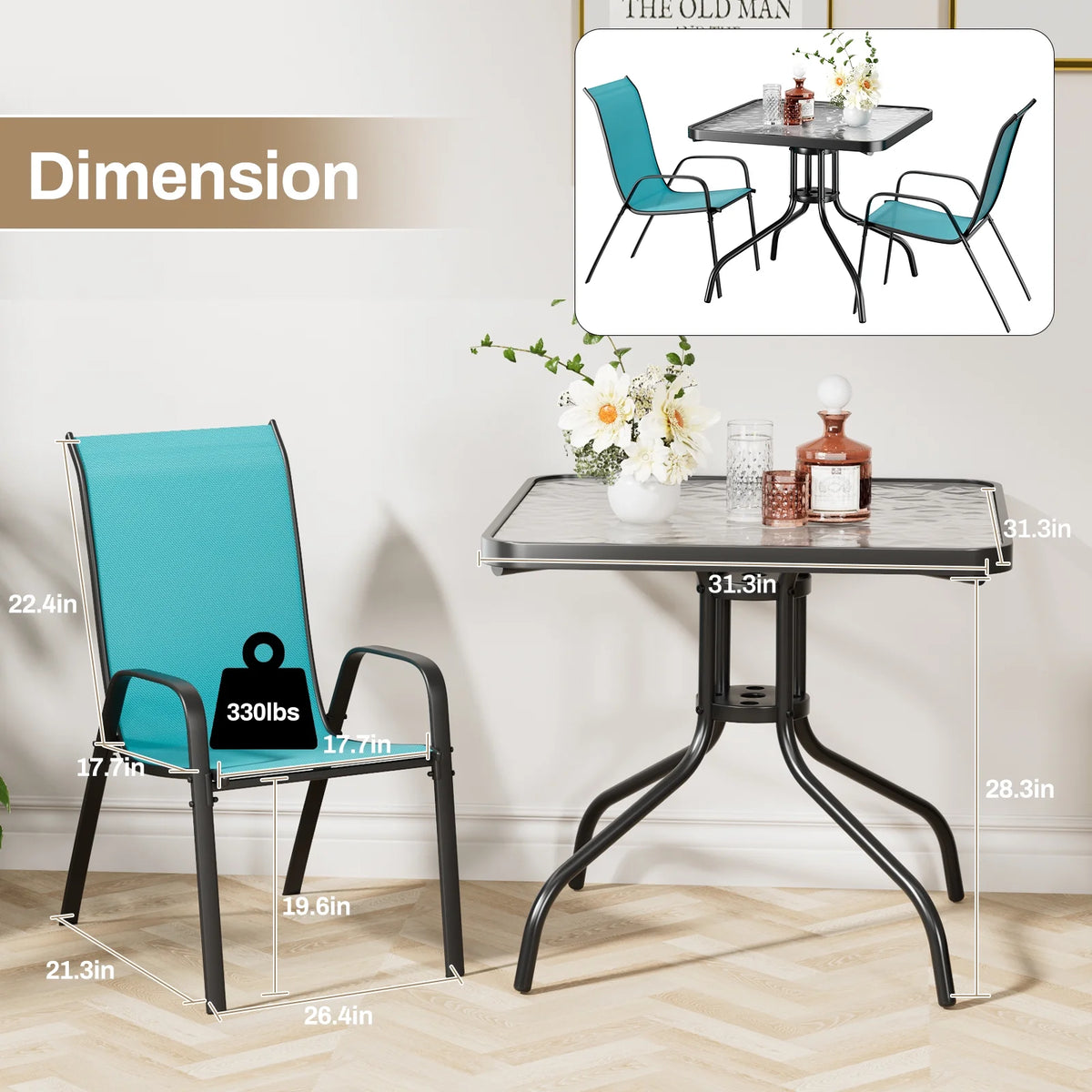 Pirecart 5-Piece Outdoor Patio Dining Table Set with 4 Stackable Textilene Chairs for for Patio, Lawn, Garden, Gray