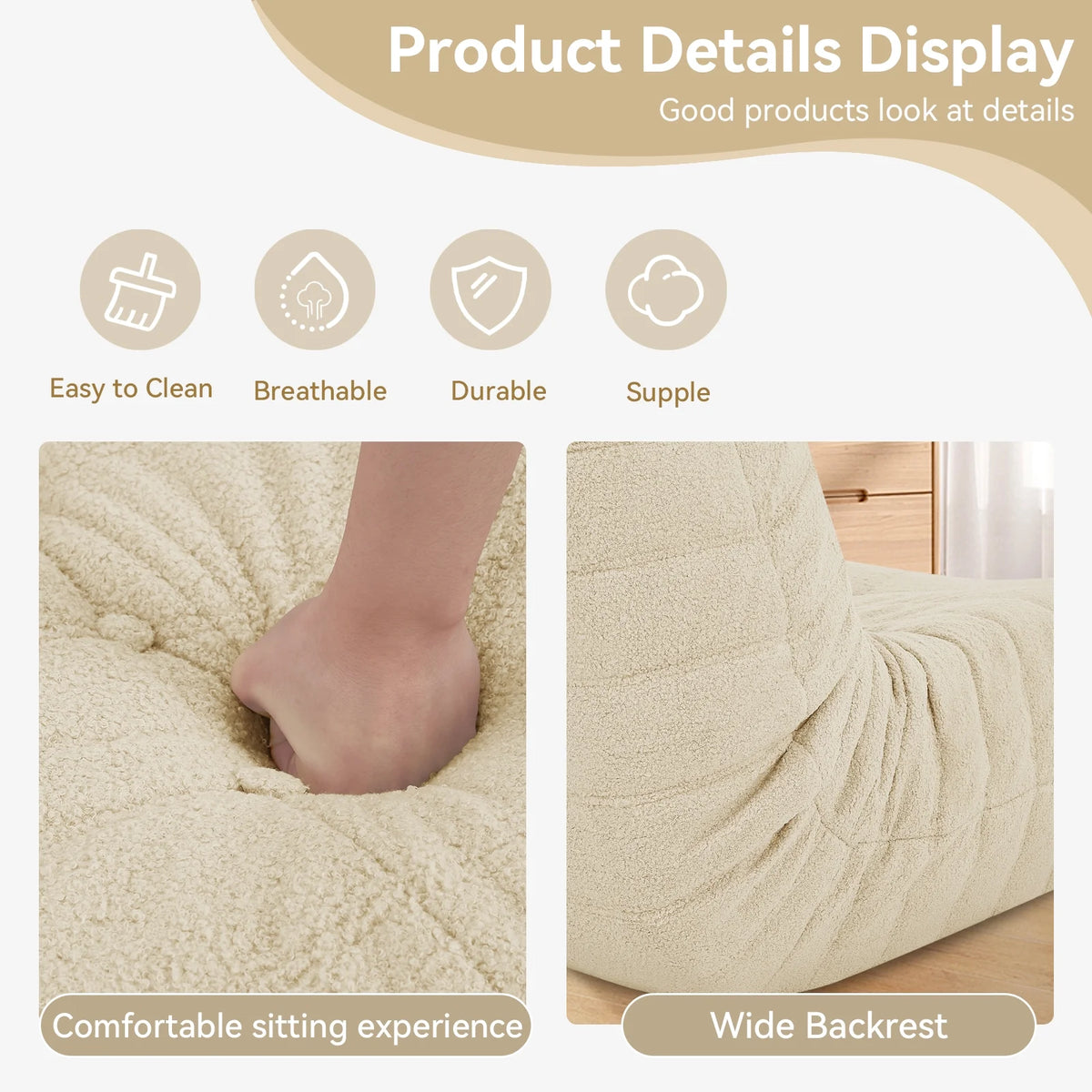 VFD Bean Bag Chairs for Adults, Beanbag Chair with Ottoman Lounge Sofa Memory Foam Comfy Reading Chair for Bedroom & Living Room, Lazy Floor Sofa Couch