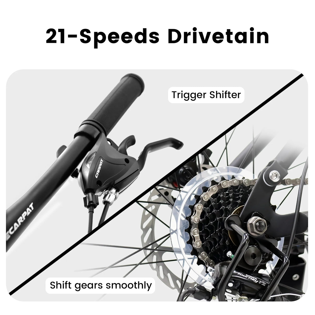 26 Inch Mountain Bike - 21-Speed with Disc Brakes, Durable Frame, Front & Rear Dual-Shock Absorption, Unisex for Commuting, Travel, School & All-Terrain Cycling