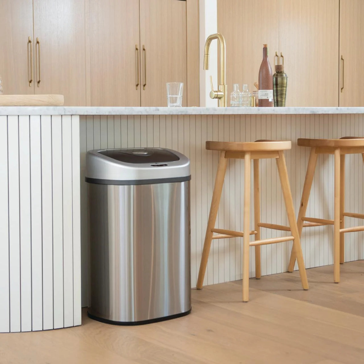 Nine Stars Automatic Trash Can, 21 Gallon Stainless Steel, Motion Sensor Hands Free Soft Close Lid Garbage Bin, Silver