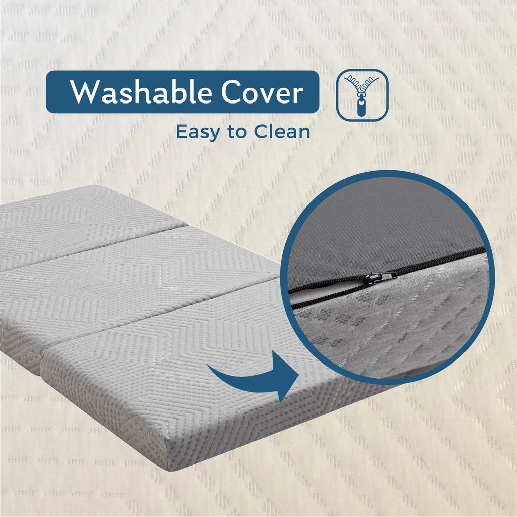 Ego 4 inch Tri Folding Memory Foam Mattress, Portable Guest Bed, Queen Size