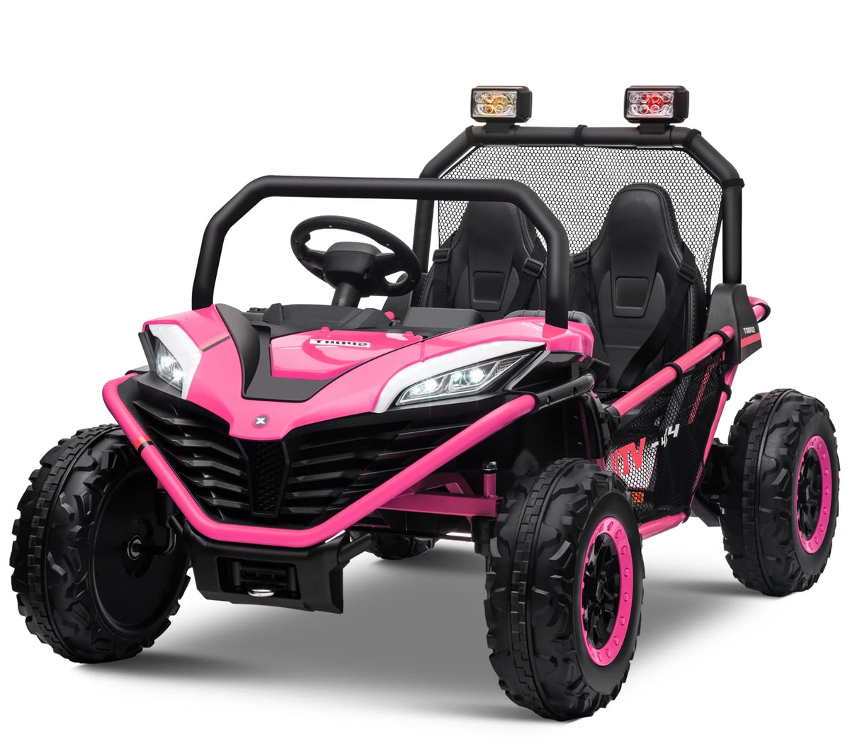 OTTORD 24 V Ride on Car UTV 2 Seater, 2x200W Electric Car Truck with Metal Frame, Brake&Gas Pedal, EVA Tires,3 Speed (Purple Pink)