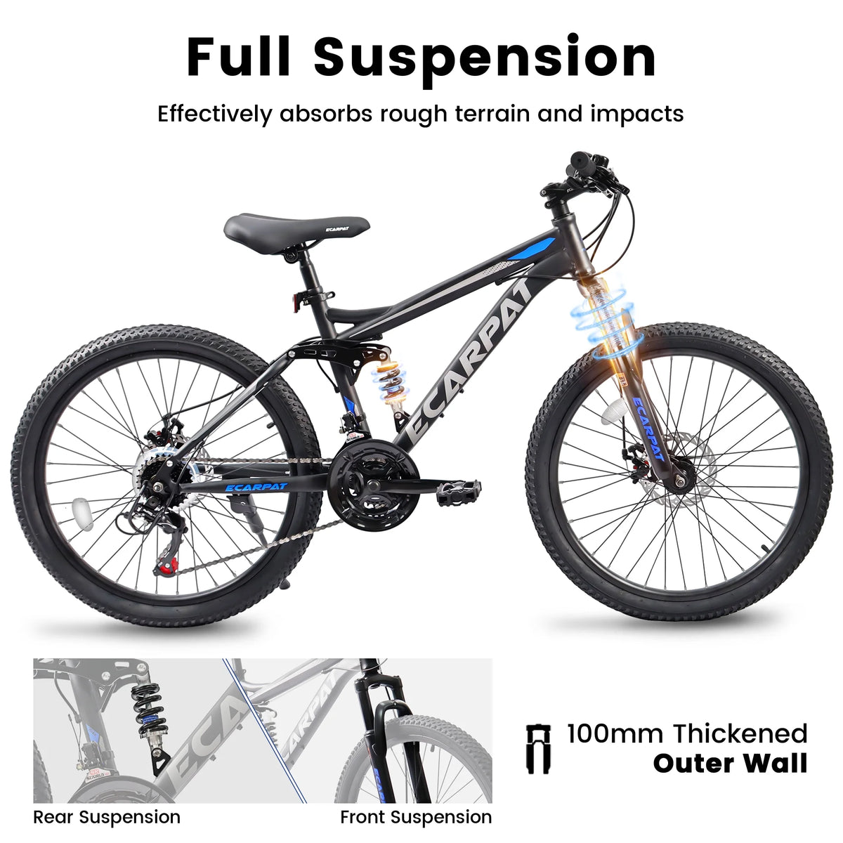 26 Inch Mountain Bike - 21-Speed with Disc Brakes, Durable Frame, Front & Rear Dual-Shock Absorption, Unisex for Commuting, Travel, School & All-Terrain Cycling