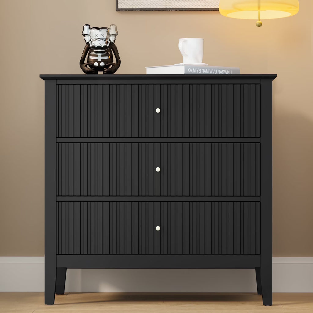 May Color Large White 3 Drawer Dresser Set of 2 with Fluted Panel, Modern Chest of Drawers with Silent Slide Drawers, Wood Accent Nightstand with Storage for Bedroom Living Room, Hallway