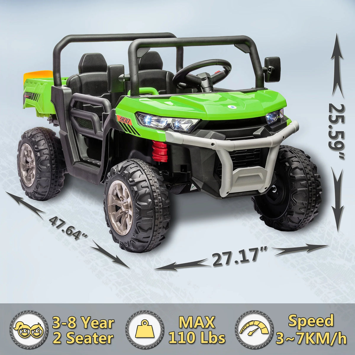 Xuanlur 24V 2 Seater Kids Ride on Car Truck, Ride on UTV W/ 2x200W Motor, 24 Volt Ride on Toys W/ Dump Bed/Shovel, Electric Car for Kids W/ Durable Tires, LED Light, Music, Remote Control, Black