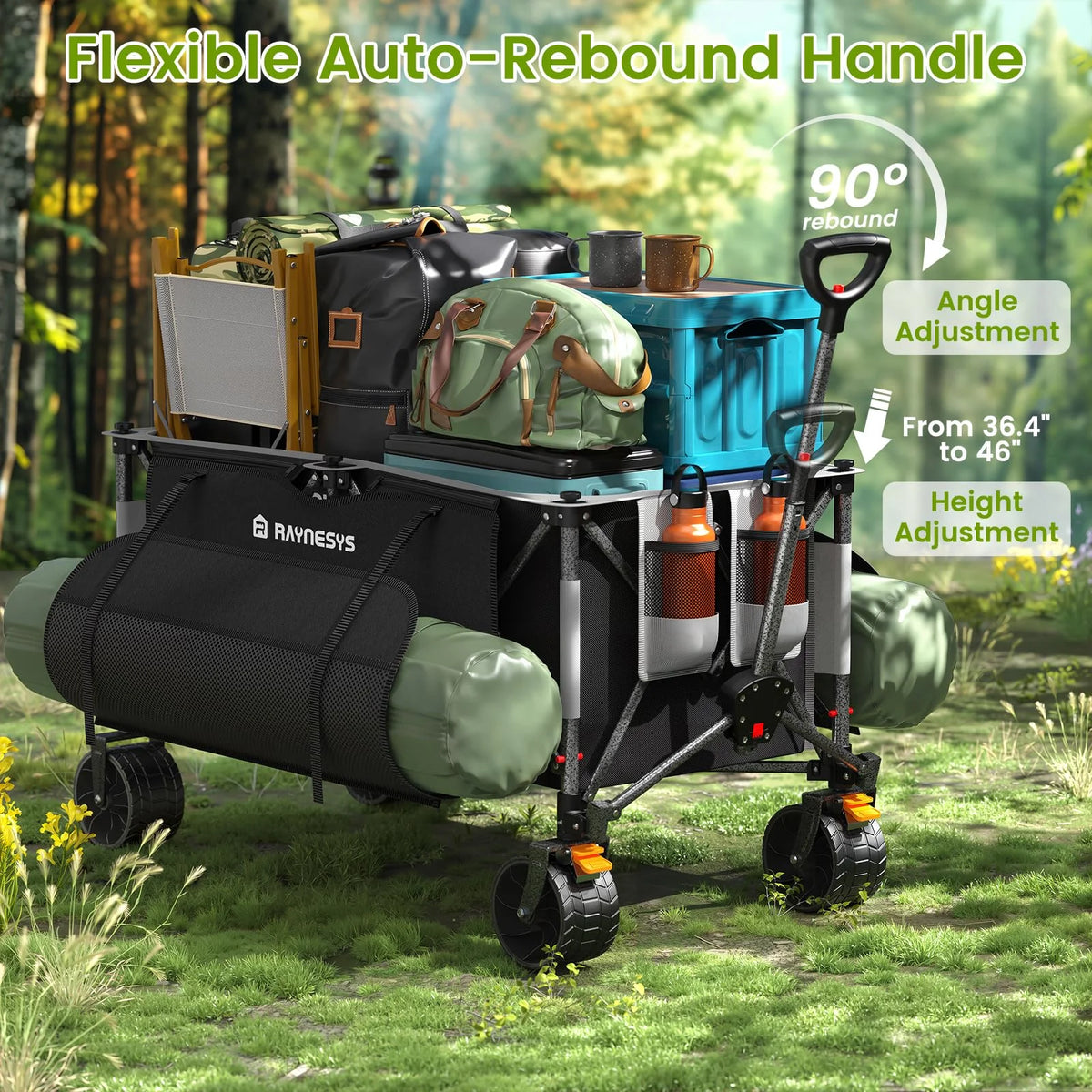 Raynesys 300L Foldable Wagon Cart with Wheels, 440lbs Heavy Duty Beach Wagon for Sand Sports Camping Grocery, Black & Gray