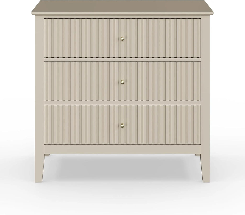 May Color Large White 3 Drawer Dresser Set of 2 with Fluted Panel, Modern Chest of Drawers with Silent Slide Drawers, Wood Accent Nightstand with Storage for Bedroom Living Room, Hallway