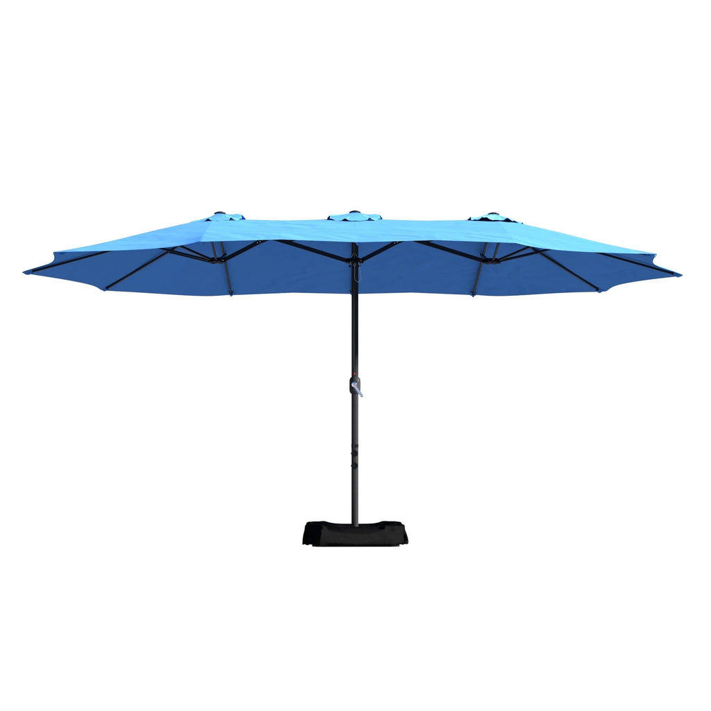 Mondawe 15ft Patio Umbrella Rectangular Outdoor Market Umbrella with Base and LED Lights Beige