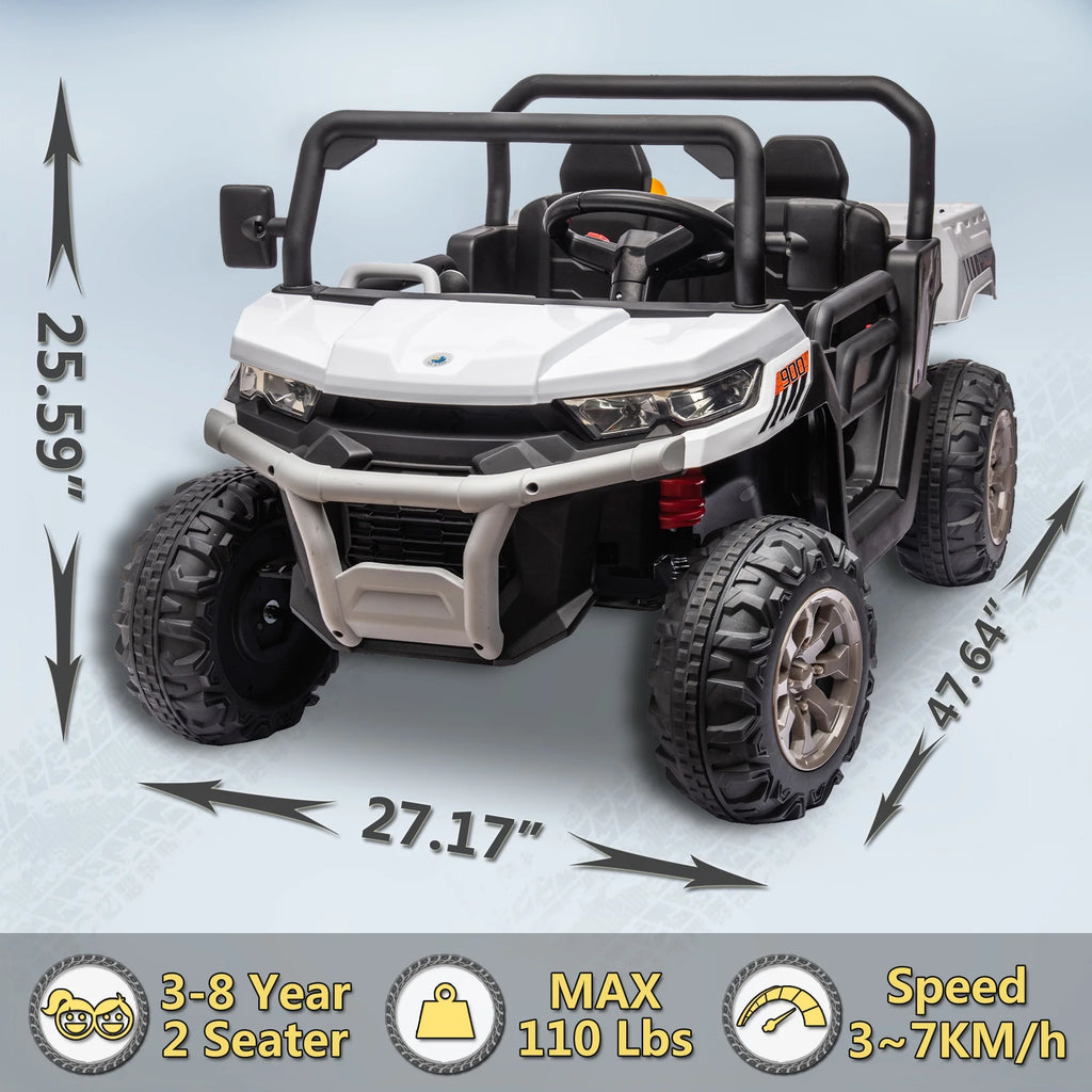 Xuanlur 24V 2 Seater Kids Ride on Car Truck, Ride on UTV W/ 2x200W Motor, 24 Volt Ride on Toys W/ Dump Bed/Shovel, Electric Car for Kids W/ Durable Tires, LED Light, Music, Remote Control, Black