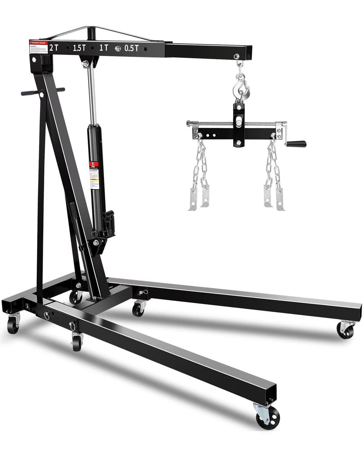 Garvee 2-Ton Shop Crane with Lever, Hydraulic Folding Engine Hoist w/6 Steel Casters - Lift Car Transmissions, Boat Motors, Farm Equipment