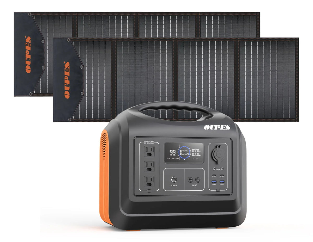OUPES 1800W Portable Power Station with 2*100W Panels,1488Wh Solar Generator with 3 1800W AC Outlets, Emergency LiFePO4 UPS Battery Backup (4000W Peak) for Home Use, Camping