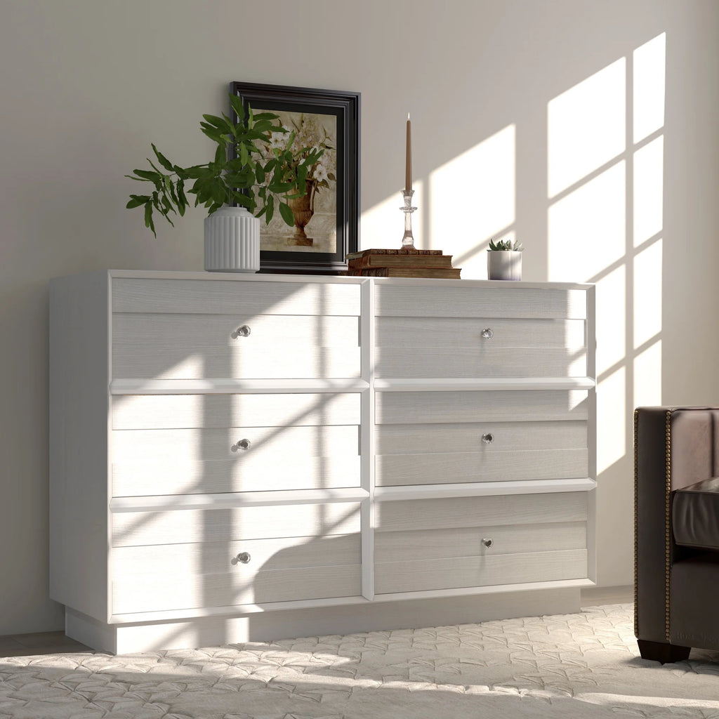 May Color Large White 3 Drawer Dresser Set of 2 with Fluted Panel, Modern Chest of Drawers with Silent Slide Drawers, Wood Accent Nightstand with Storage for Bedroom Living Room, Hallway