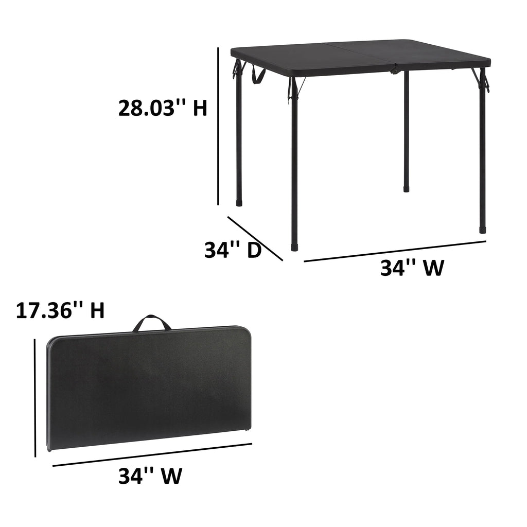 Mainstays 34" Square Resin Fold-in-Half Indoor Outdoor Table, Rich Black