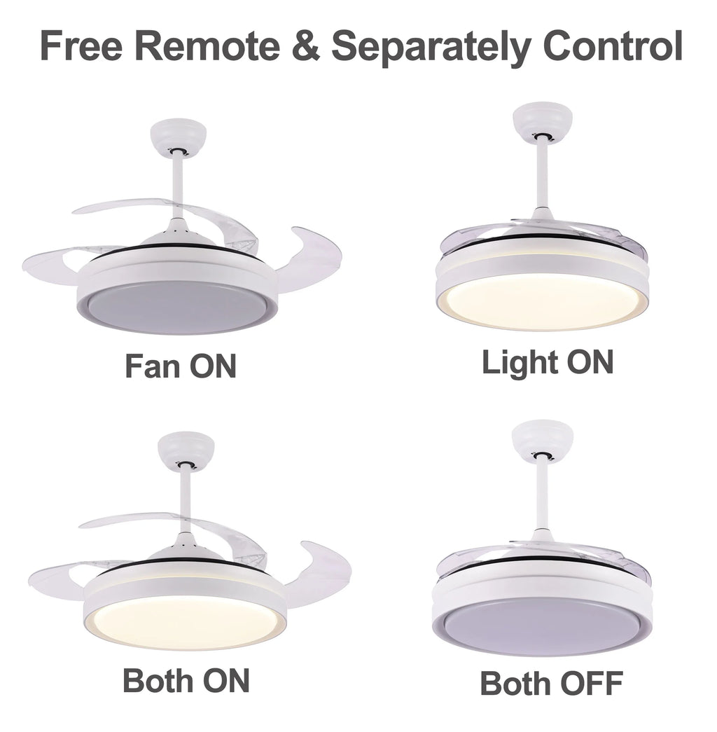 42" Retractable LED Ceiling Fan with Remote Control and Light Kit Included