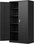 Metal Storage Garage Cabinets with Locking Doors and Adjustable Shelves, 72 inch Tall Storage Cabinet for Office, Home (Black)