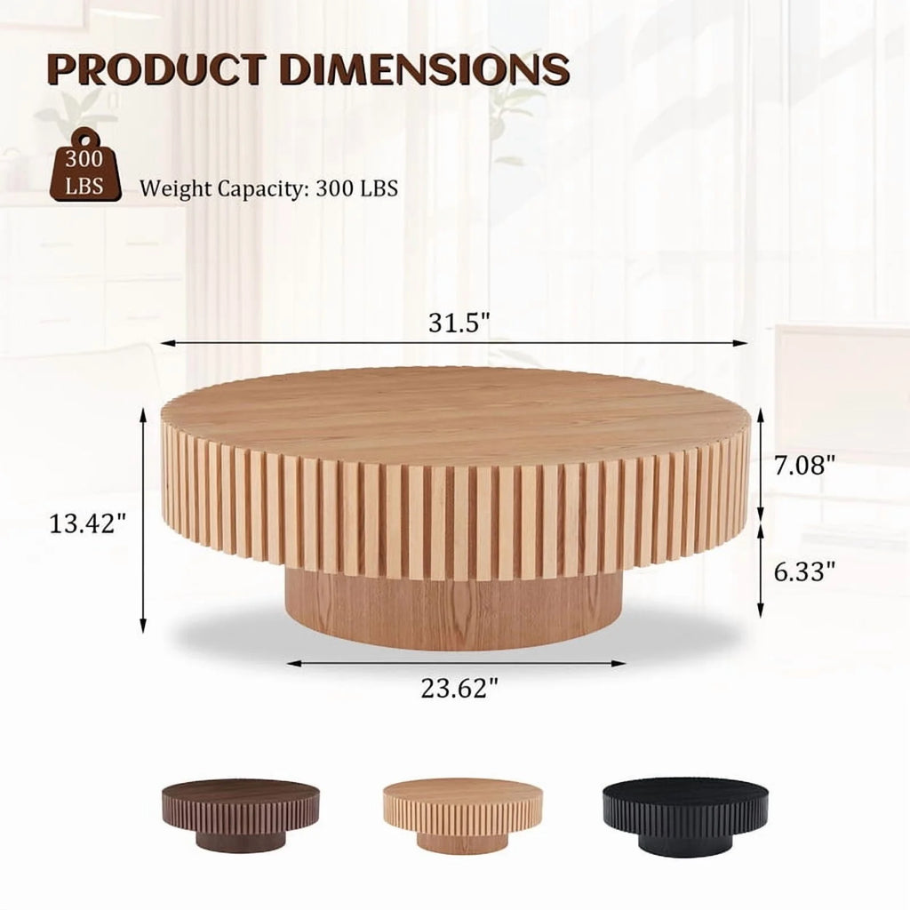 FFH 43.7 inch Oval Coffee Table for Living Room,Handcraft Rustic Corner Coffee Table Nature Wood Relief Sturdy Pedestal for Apartmen,Side Table Centre Table,Nature Wood