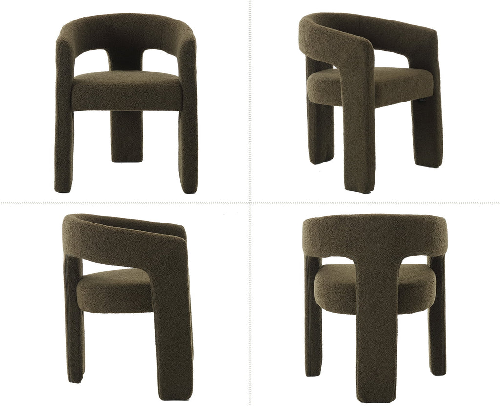 Guyou Modern Sherpa Upholstered Dining Chair, Cute Barrel Side Armchair Kitchen Chair with Armrests and Back for Living Room Dining Room Bedroom, Green